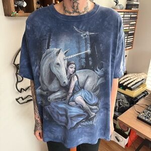 Vintage 2000s Tie Dye Large Print Unicorn Fantasy Graphic Tee Anne Stokes ~ XL